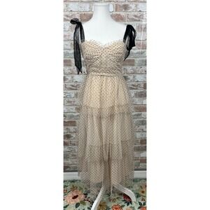 VICI Sweet Romance Tiered Tulle Midi Dress Nude Feminine Sz Small $84